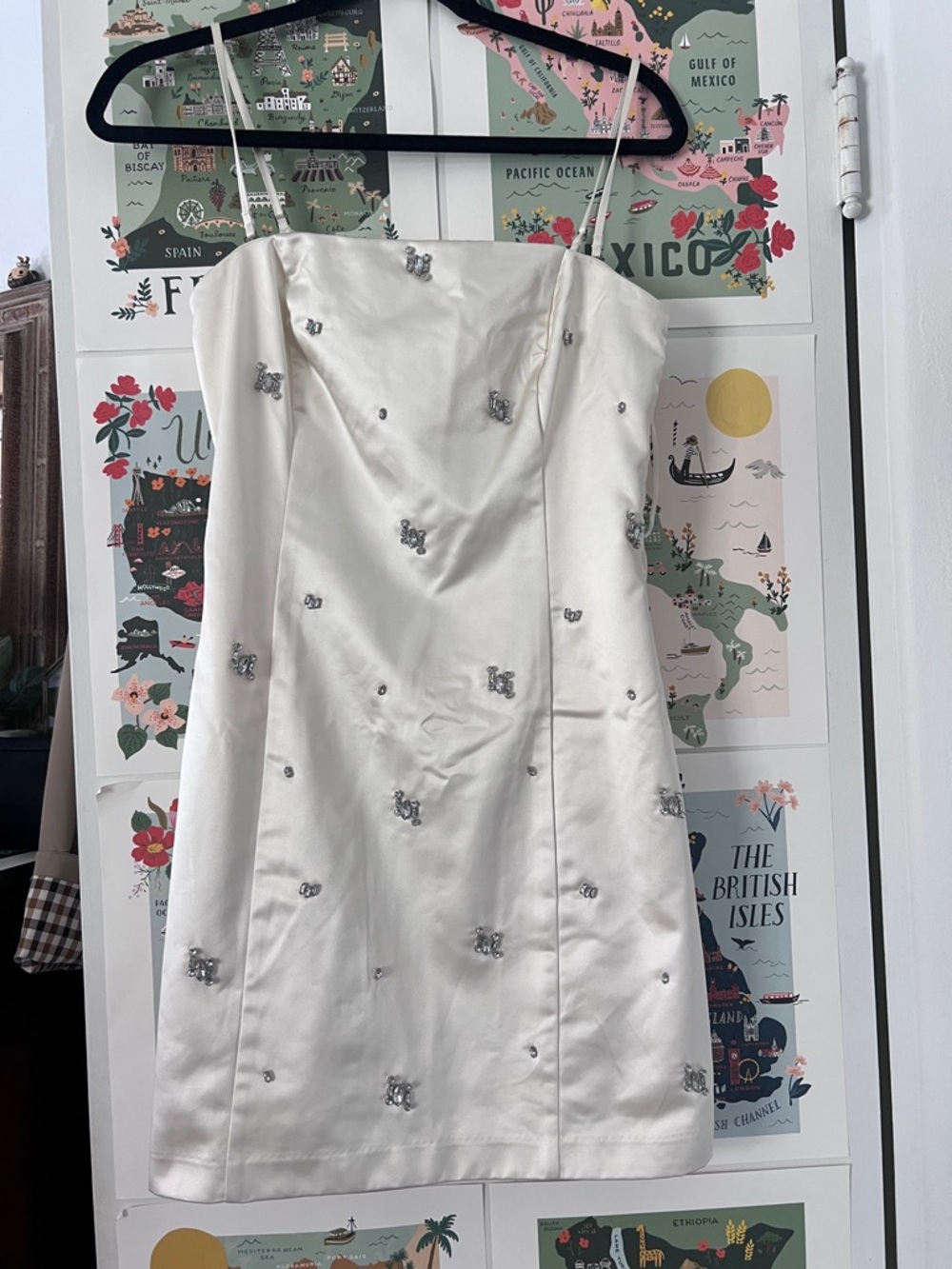 Abercrombie & Fitch White Satin Embellished Mini Dress